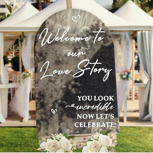 Signes de bienvenue de mariage autocollants de mariage pour miroir et verre « Welcome to Our Weddings » en vinyle - Lettrage amovible « Our Love Story » - Signalisation de mariage - Fournitures de