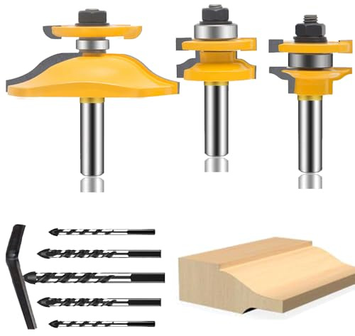 MAYLINE Router Bit 1/2 Inch Shank Router Bits Sets 3 PCS Tongue Groove Rail Stile Woodwork Milling Cutter Router Bit Set, Wood Cabinet Carbide CNC Cutting Tool for Door&Table Shelves (GD-03)