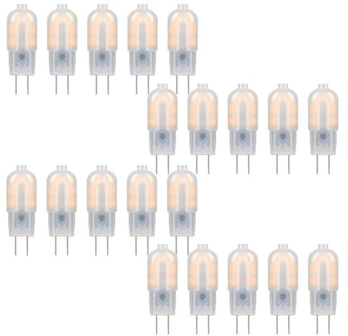 PureShine 12V AC/DC G4 LED Leuchtmittel, 1W ersetzt 20W Halogen, Warmweiß, 3000K, 200LM, 360°, Kein Flackern, Nicht dimmbar, G4 Birne,Stiftsockellampe, 20er Pack