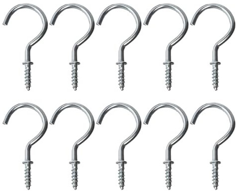 Concept4u Shouldered Cup Hooks 10Pcs x 25mm C Hook Cupboard Hooks for Hanging Plants Cups Mugs Pictures, Flower Pot - Metal Hooks for Ceiling Home & Kitchen Use