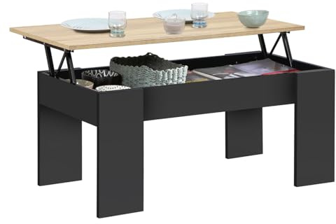 IDMarket - Couchtisch rechteckige Klappplatte Tara Holz schwarz und Buche Nachbildung
