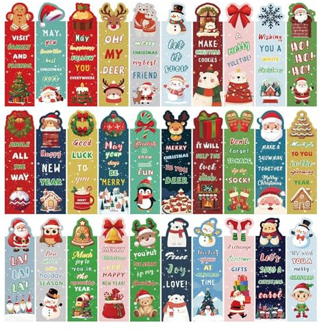 ALWIDA Niedliche Lesezeichen, 30 x niedliche Weihnachts-Lesezeichen, Urlaubsgeschenk, duftende Papier-Lesezeichen-Clip für Studenten, Kinder, Erwachsene, Buchliebhaber