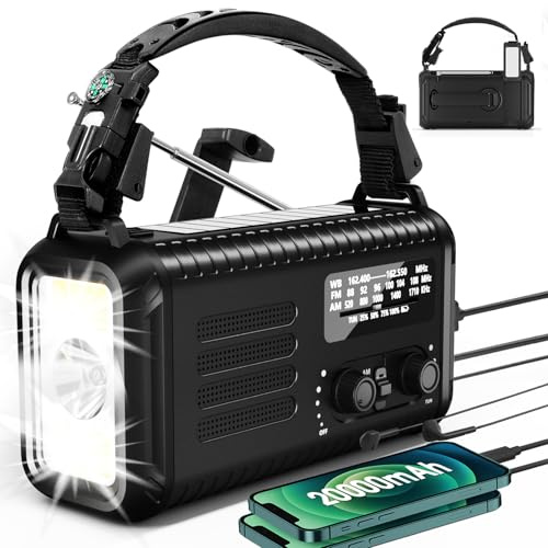 Hand Crank Emergency Radio, NOAA AM/FM Solar, 20000mAh Flashlight SOS