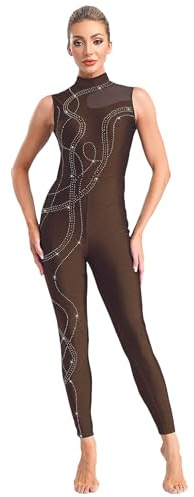Freebily Body Danza Donna Senza Maniche Tuta Intera da Pattinaggio Marrone S