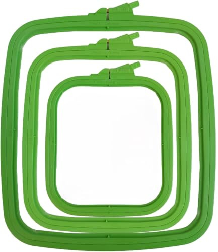 Nurge Quadratischer Stickrahmen – Kunststoff Kreuzstichrahmen für Nadelspitze & Stickerei – Verstellbarer Bastelrahmen – Grün – 3 Stück