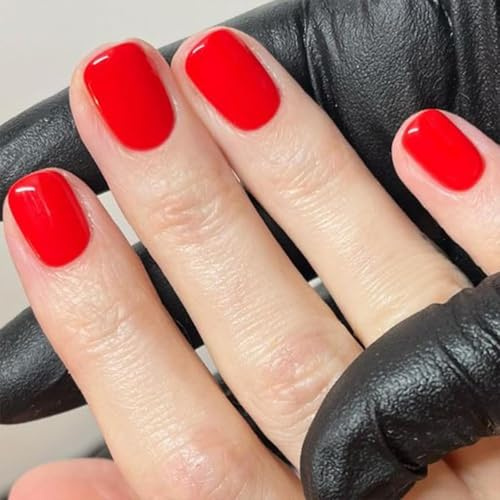 TELAIN Rot Press on Nägel, Kurz Quadratisch, Falsche Nägel mit Design, Vollabdeckung, Glänzend, Acryl, 24 Stk., für Frauen