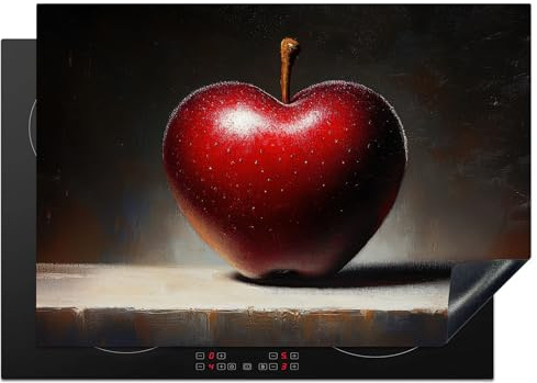 KitchenYeah© Herdabdeckplatte 75x52 cm Einteilig Ceranfeld Abdeckplatte für Induktionsschutz Ceranfeldabdeckung Vinyl Herdabdeckplatten Apfel - Herz - Rot - Valentinstag - Valentinstag-Geschenke