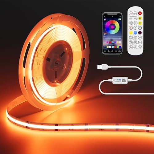 OULARA 5V USB RGB COB LED Tira 3M con Bluetooth Smart APP Controller,Color cambiante tira de luz con 600LEDs/M,Multicolor flexible led tira para TV,Dormitorio,Fiesta DIY decoración