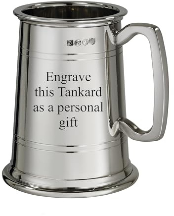 Wentworth Pewter - X Range Extra Heavy 1 Pint Double Lined Suffolk Tankard, Beer Mug (with Engraving)