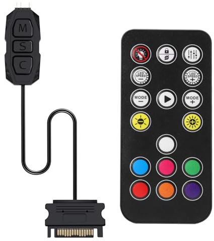 ARGB Controller mit Fernbedienung AYWHP 5V 3-Pin 17 Key Remote Control Switch Fan Hub ARGB Splitter, SATA Power RGB Fans Controller für PC Case Fans, RGB-Lüftern, PC Computer Fall
