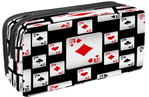 VAPOKF Federmäppchen, Federmäppchen, Schüler-Schreibwaren-Tasche mit Reißverschluss, für Jungen und Mädchen, Schul- und Bürobedarf, mehrfarbige Joysticks, Spielkarten-Muster auf Schwarz, 2.3x8.2x3.9in