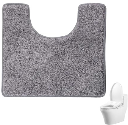 GETJOY Pedestal Mat for Toilet, U-Shaped Non-Slip Bathroom Mat, Soft Absorbent Toilet Rug, 50x40cm Grey Mat, Machine Washable and Quick Drying for Easy Care, Ideal for Daily Use