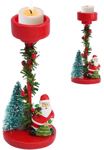 Zoyiancy Árbol de Navidad Portavelas Decoración, Lindo Candelabro de Resina, Portavelas de Dibujos Animados, Regalos, Candelabro para Salón, Dormitorio, Decoración del Hogar (Papá Noel)