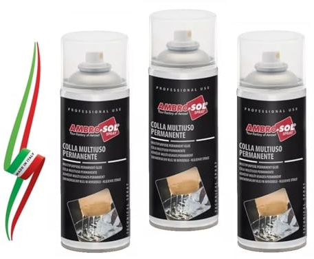 Set 3 pezzi Colla Multiuso Permanente, Asciugatura Pressoché Immediata, Utilizzabile sui più Svariati Materiali, Resistente, Bomboletta Spray 400 ml MADE IN ITALY