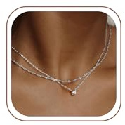 SLOONG 2 Stück Layering Ketten Set 14K Goldkette & Silber Wasserfest Choker Kette Damen Gold Halskette mit CZ Anhänger Y Kette Panzerkette Gold Halskette für Frauen Damen Schmuck