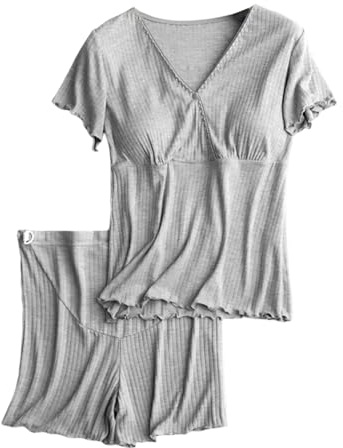 Generisch Pyjama en satin doux et confortable pour femme - Ensemble pyjama de maternité pour les mères allaitantes - Vêtement de détente post-partum avec soutien-gorge intégré - Lingerie rouge