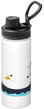 Little White Duck On The Ship Bouteille d'eau isotherme en vrac en acier inoxydable avec couvercle pour adultes Idéal pour un usage quotidien et les activités de plein air 532 ml