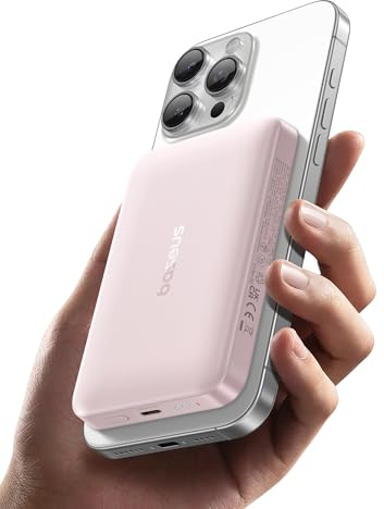 Baseus MagSafe Powerbank 10.000 mAh, Qi2-certifié 15 W de Charge Ultra-Rapide sans Fil, PD 22,5 W de Charge Filaire, Portable Batterie Externe pour téléphone Portable iPhone 16/15/14/13/12, Rose
