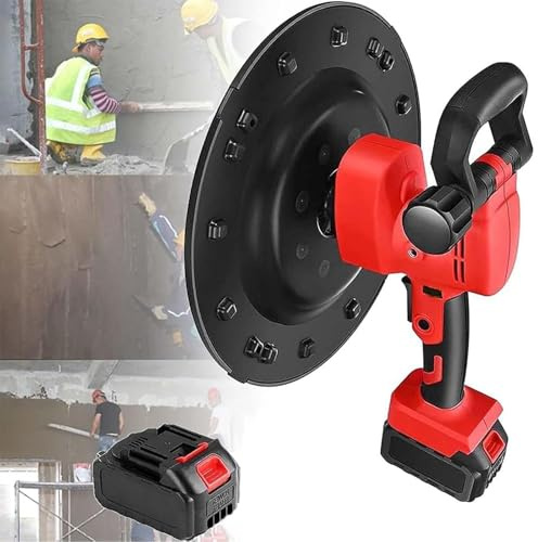 Machine à Enduire Le Mortier 1680W | Électrique Sans Fil Truelle à Béton | Ponceuse à Ciment | 6 Vitesses Réglables | Pour Plâtre Enduit Finition Lisse (Red, 1 Battery)