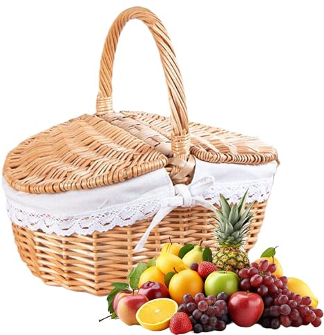 Picnic de Mimbre con asa – Vacío de cestería para flores, caja de almacenamiento ideal para playa, jardín, boda, fiesta, camping, pícnic