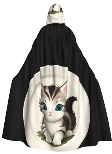 YYHHAOFA Cape à capuche imprimée chaton sur une assiette pour adulte pour décoration de fête, cosplay, déguisement, scène, bal masqué