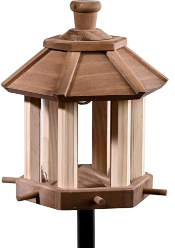 dobar® Vogelfutterhaus inklusive Ständer mit Futterpyramide - Wildvogelhaus wetterfest zum Aufstellen - Futterstation für Wildvögel - 20,5 x 17 x 123,5 cm - Braun