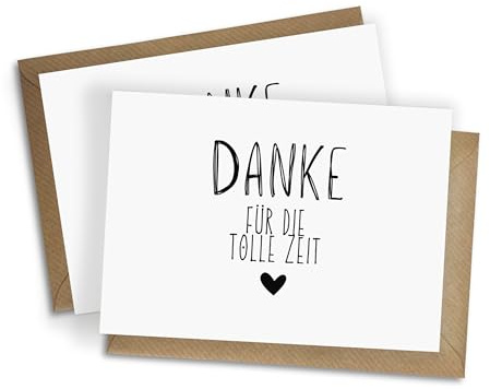 WBdesignz 2er-Set Schlichte Dankeskarten mit Umschlägen - Stilvolle Abschiedskarten “Danke für die tolle Zeit!” Glückwünsche zum Neuanfang für Kollegen Freunde DIN A6 (2er-Set, Danke-Herz)