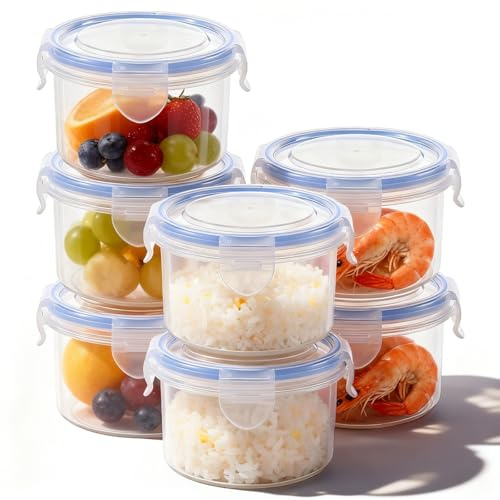 QYRDBGY 7 Pack Frischhaltedosen mit Deckel, 300ML Luftdicht Gefrierdosen Set Rund Kleine Gefrierboxen Auslaufsicher PlastikschüSsel für KüHlschrank Gefriertruhe