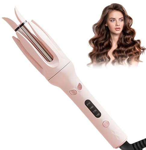 Automatic Hair Curler 28mm, Rotating Curling Wand with 4 Temperatures Timer, USB Rechargeable Auto Rotating Curling Iron, 360° Rotating Professional Curler for Long & Short Hair Styling (Pink)