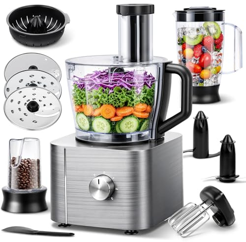 Food Processor, TopStrong 11-in-1 food processor and blender with Chopping Blending Kneading Grinding Whisking Juicing, 1100W, 3 Speeds Plus Pulse, 3.2 L Bowl and 1.5L Jug Blender, Color Silver
