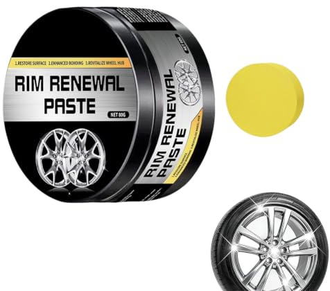 Rim Renewal Paste, Car Rim Renewal Paste Kit with Round Sponge, Wheel Care for Car Bicycle Motorcycle Rims, 80g Detailing Accessory (1pcs)