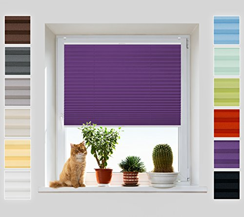 Plissee Ohne Bohren Klemmfix, Violett 25x70 cm, Jalousie mit easyfix Metall Klemmträger | Pearl Stoffkollektion | Leicht zu montieren | Faltrollo Sichtschutz, Sonnenschutz, Fenster