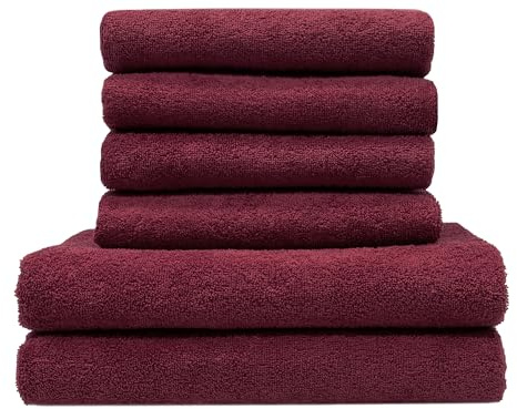 ZOLLNER Handtuch Set aus 4 Handtücher 50x100 cm & 2 Duschtücher 70x140 cm - saugstarke und weiche Tücher in weinrot - mit praktischem Aufhänger - waschbar bis 60°C - Baumwolle - Hotelqualität