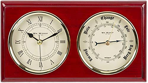 DIWW Classical Wooden Wall Clock & Barometer Piano Finish Mahogany