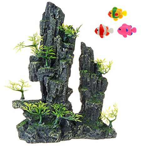 Uotyle Aquarium Decoration Mountain View, Rockery Landscape Rock Hiding Cave Stone Resin Tree Trunk Fish Tank Ornament