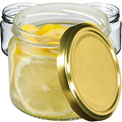 KADAX Lot de 50 bocaux à confiture avec couvercle à visser - 330 ml - Bocaux de conservation pour confitures, confitures, miel - Avec couvercle à visser (doré)