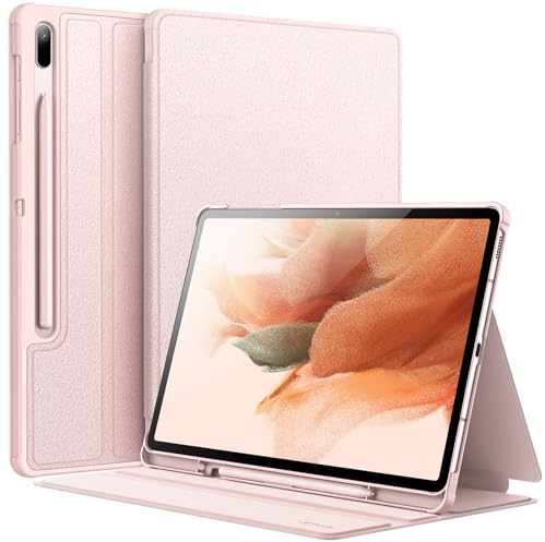 JETech Hülle für Samsung Galaxy Tab S8 Plus 2022 / S7 FE 2021 / S7 Plus 2020 12,4 Zoll mit S Pen Halter, Schlank Folio Ständer Tablet Schutzhülle, Multi-Winkel Ansehen (Pink Gold)