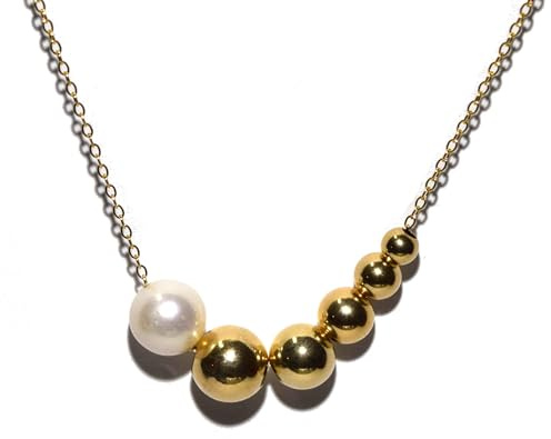 14K Yellow Gold Filled 18.5 inch Add A Bead Necklace Chain w/Semi-Precious 8mm White Pearl Bead and 5 Decending 14k YGF Beads