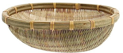 Anneome Round Bamboo Sieve Draining Basket for Rice Washing and Item Storage Versatile Bamboo Container with Drainage Design for Kitchen and Restaurant Use