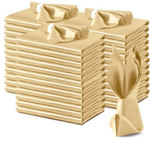 VACVELT 100 Pack Gold Scalloped Satin Napkins 17x17 Inch Wedding