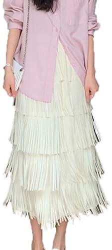 MANYMANY Gonna a Tubino con Frange Lunghe da Donna Gonna Mxi Aderente con Nappe in Vita Elastica