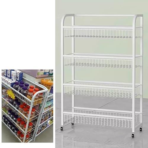 Küchenwagen Weißer Supermarktregal Display -Rack mit Rädern, Kommerzieller Schlanker Snack -Süßigkeiten -Organizer, 34 hoher Konzessionsständer Gemüsespeicher für Den Einzelhandel (Size : 60x20x86cm