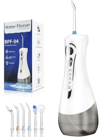 Vattenflosser för Tänder: 4 Lägen Trådlös Bärbar Oral Irrigator 320 Ml Större Tank 6 Munstycken Water Flosser IPX7 Vattentät Mundusch Laddningsbara Tandtrådsrengöring För Hem Och ResorMundusch (Vit)