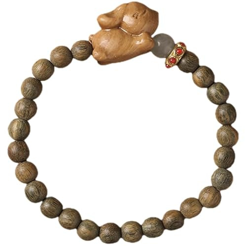 Holibanna Sandalwood Bracelet for Women Lightweight Wooden Beads Wristband Rabbit Charm Couples Matching Friendship Jewellery