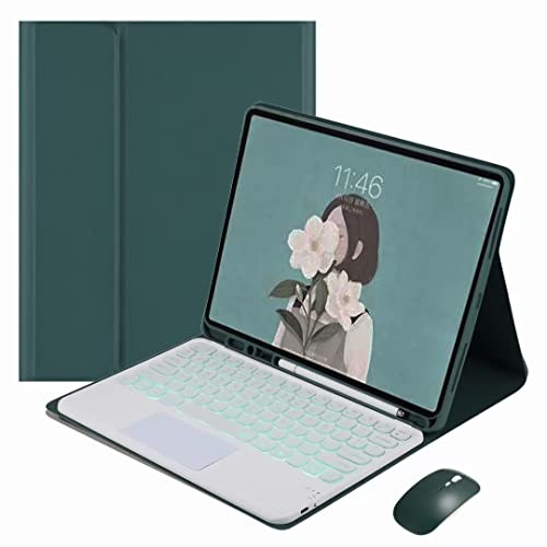 JZCZMCE Funda con Teclado para iPad 9ª/8ª/7ª Generación 10,2/Air 3ª Generación/Pro 10,5, Contiene Ñ, Teclado Inalámbrico Retroiluminado Magnético Extraíble con Ratón,Dark Green
