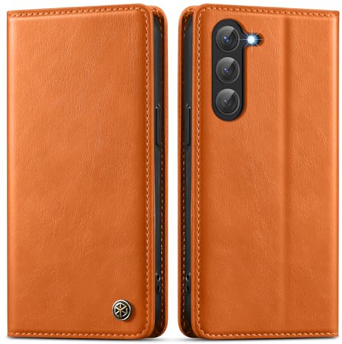 GUCASBE Handyhülle für Samsung Galaxy S23 5G Hülle Premium PU Lederhülle für Samsung S23 Wallet Flip Case mit Kartenfach Standfunktion RFID Schutzhülle Klapphülle für Galaxy S23 5G, Orange