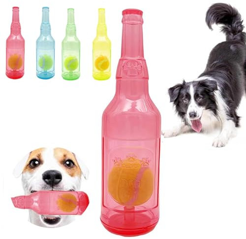 Bottle Toys for Dogs Play Bottle Toy, Pet Bottle Interactive Toy, Interactive Dog Chew Toy with Tennis Ball, Dog Toy Water Bottle Cruncher, Funny Bottle with Ball Toy, Squeaky Dog Toys