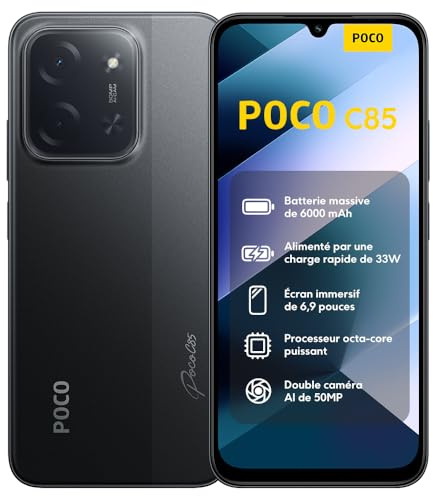 XIAOMI Poco C85, Smartphone 6+128GB, 6,9 120Hz Display 7,99mm Design, MediaTek Helio G81-Ultra Octa-Core, 50MP AI-Zweifach-Kamera, 6000mAh, Black, Ladegerät Nicht im Lieferumfang enthalten