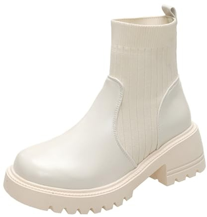Generisch Botines para mujer, con tacón en bloque, suela de perfil, impermeable, cortavientos, Refined Chelsea Boots, botines mediados de pantorrilla, bota en el tobillo, botas cortas, otoño, tiempo