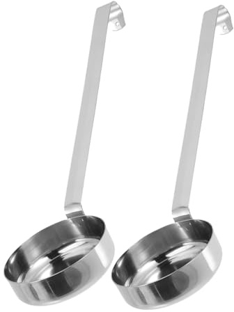 Uonlytech 2 pièces Cuillère à Sauce Pizza Inox Manche Long avec Crochet Cuillère Plate pour Dosage Précis Ustensile Cuisine Professionnel Facile à Nettoyer